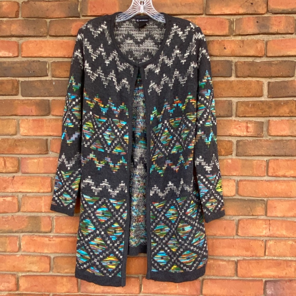 New Directions Aztec Print Cardigan Sweater Size S